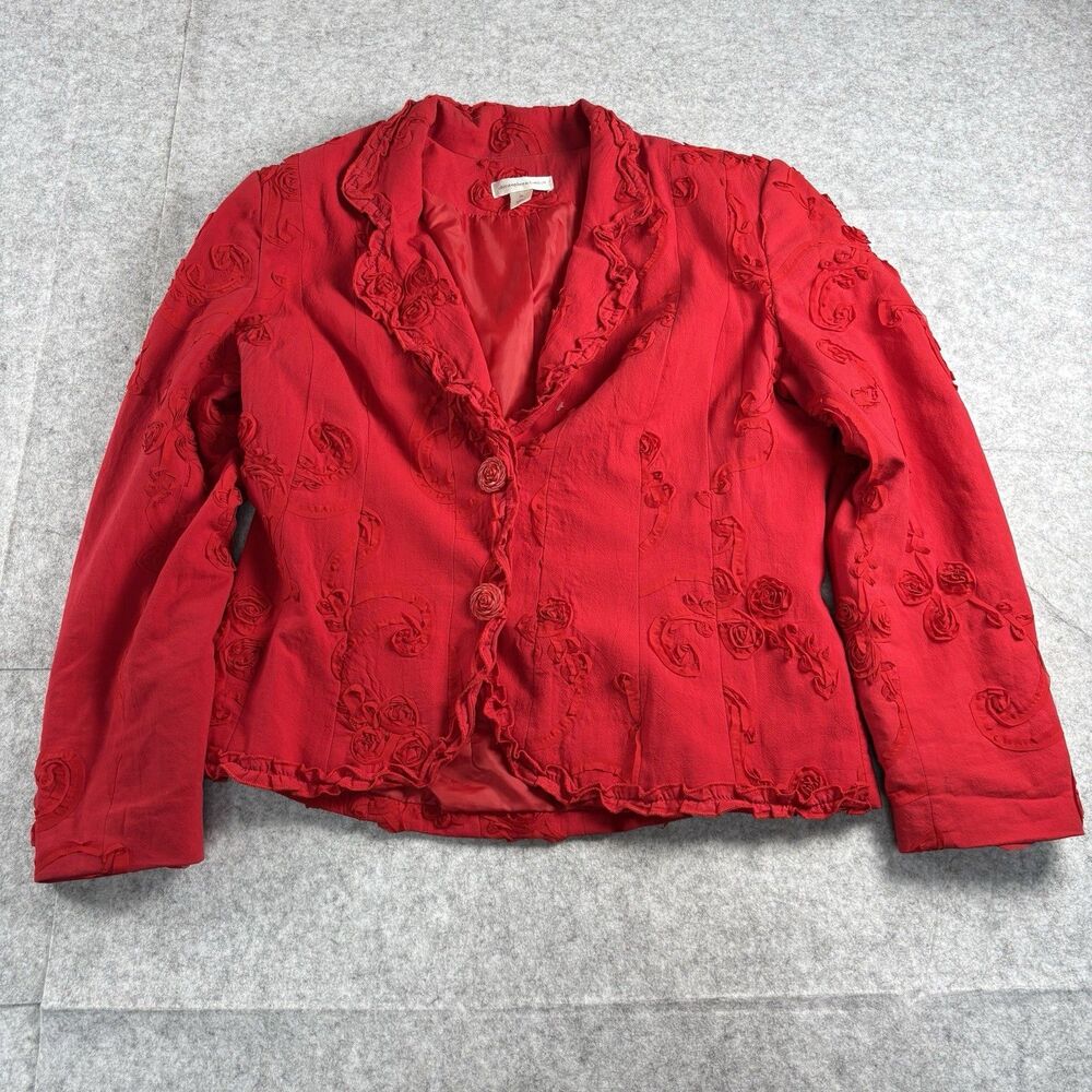 Vintage Christopher & Banks Red Rose Appliqué Jacket Blazer Cotton Women’s XL